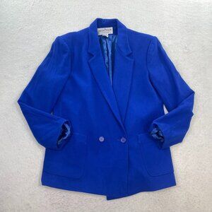 Vintage Brass Plum Nordstrom Women Blazer Blue Wool Button Jacket Size Medium